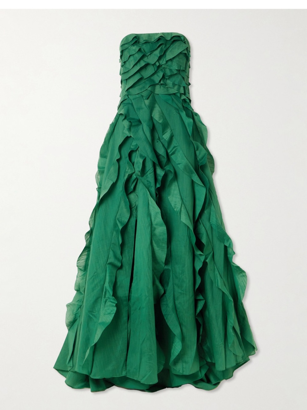 AJE “Allairie”
Elegant Green Strapless Faille Ruffle Evening Dress